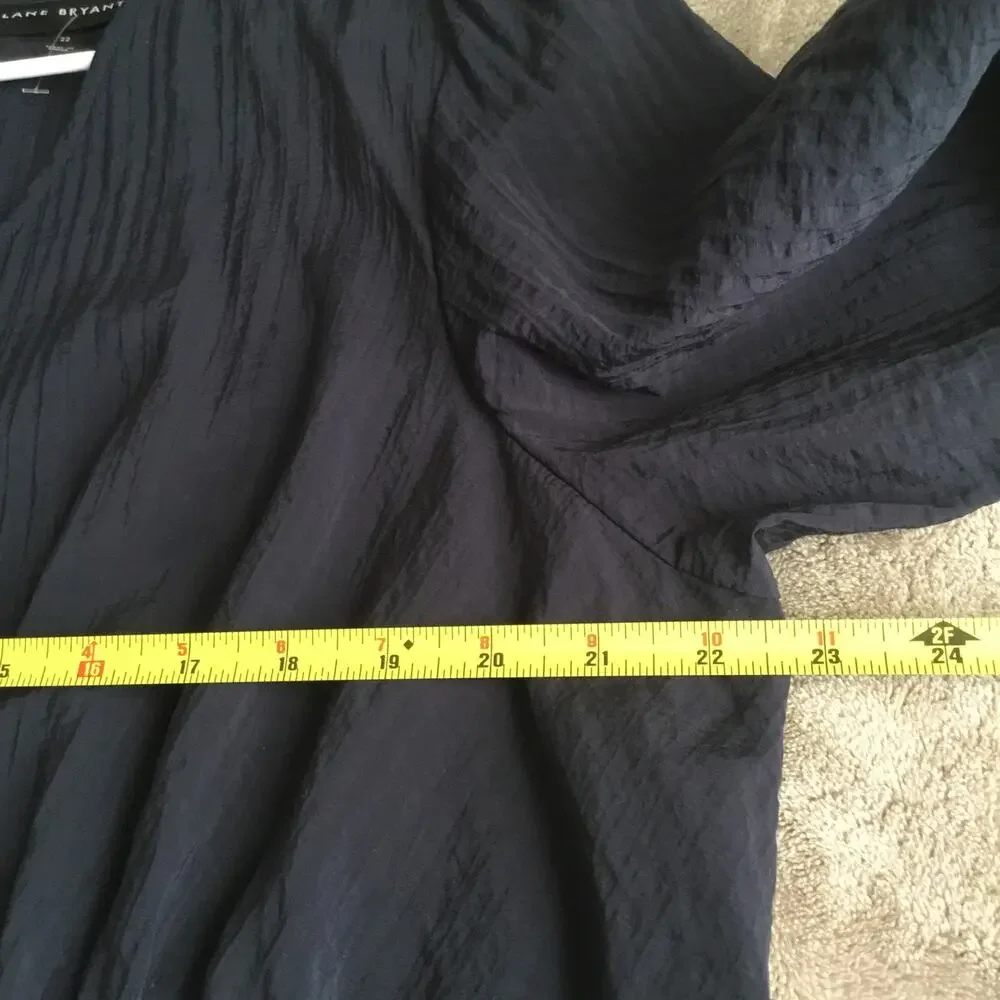 Lane Bryant Tiered Crepe Maxi Dress Blue Colorblock Long Sleeves v neck Sz 22P - Picture 9 of 10
